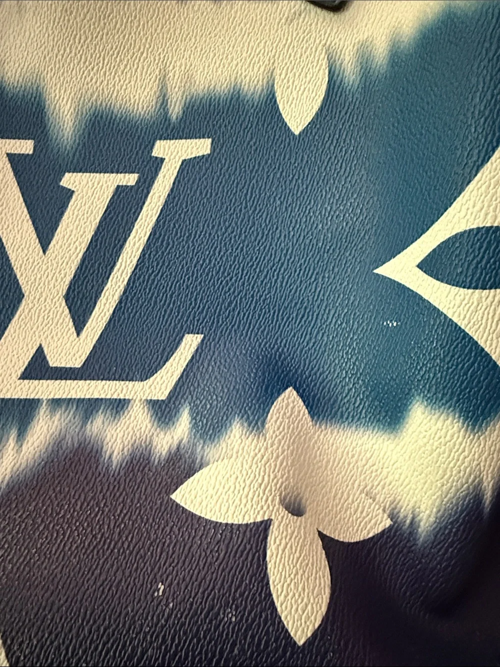Blue White Tote Bag with Logo Pattern